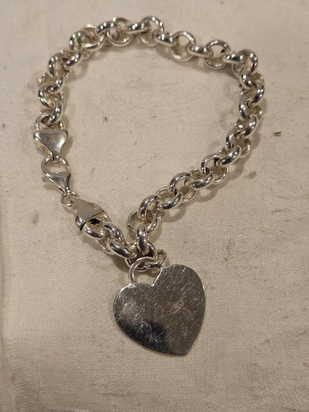 Heavy 16.2g Milor Italy 8" Sterling Silver Heart Charm Bracelet